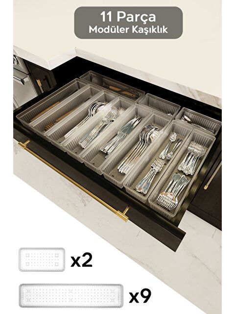 Meleni Home 11li Modüler Set Kaşıklık Çekmece İçi Düzenleyici Çatal Kaşık Bıçak Düzenleme Organizeri Şeffaf - S000385133-26865