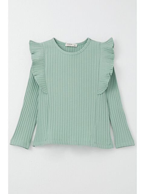Breeze Kız Çocuk Uzun Kollu Bluz Omuzu Fırfırlı Su Yeşili (2-5 Yaş) - S000325232-20054