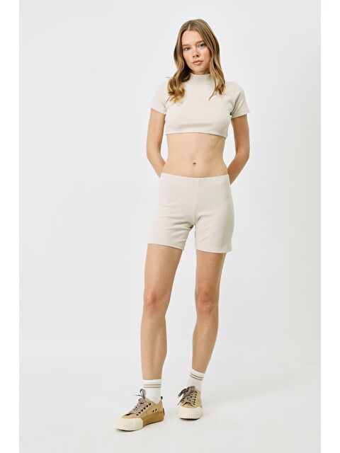 C&City Kadın Fitilli Örme Uzun Boxer 931 Bej - S000223077-19928