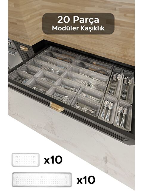 Meleni Home 20'li Modüler Set Kaşıklık Çekmece İçi Düzenleyici Çatal Kaşık Bıçak Düzenleme Organizeri Şeffaf - S000385139-26865