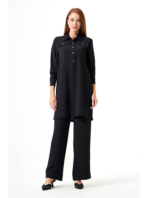 Mizalle Omuz Parçalı Siyah Tunik - S000085635-19351