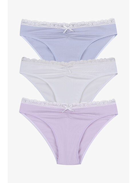 Koza İç Giyim Kadın Ön Bel Dantelli Büzgülü ve Fiyonk Detaylı Lastikli Külot 3'lü - S000427757-37361