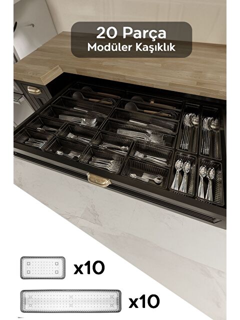 Meleni Home 20'li Modüler Set Kaşıklık Çekmece İçi Düzenleyici Çatal Kaşık Bıçak Düzenleme Organizeri Antrasit - S000385141-29666