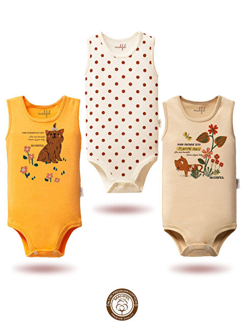 Mahfel 3'Lü Kız %100 Pamuklu Atlet Çıtçıtlı Bebek Body Zıbın 761-755