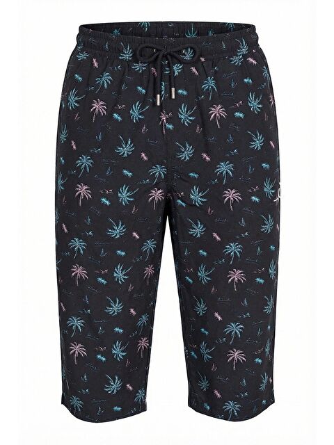 Haşema Palmiye Desenli Siyah Uzun Erkek Havuz Ve Deniz Şortu 6004 - S000527423-37472