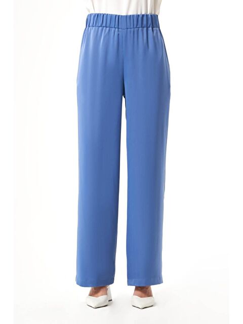 Mizalle Beli Lastikli Saten İndigo Pantolon - S000085632-23093