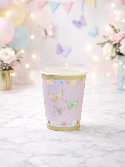 Parti Adresi Kelebek Temalı Bardak Karton Doğum Günü Bardağı 8'li - S000524878-20042