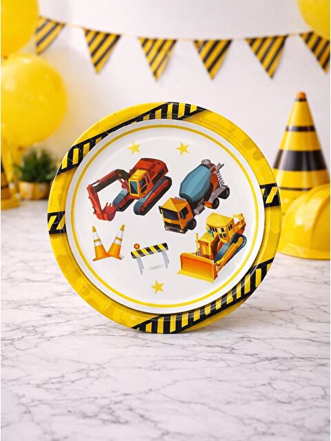 Parti Adresi İnşaat Temalı Karton Tabak İş Makineleri Desenli Doğum Günü Tabağı 8'li - S000524881-20072