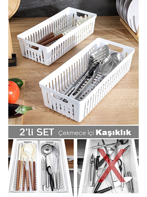Meleni Home 2li Modüler Kaşıklık Seti Mutfak Düzenleyici Çekmece İçi Organizer Bıçaklık Kepçelik Beyaz - S000385157-20063