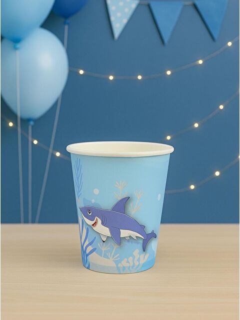 Parti Adresi Köpek Balığı Deniz Temalı Bardak Karton Doğum Günü Bardağı 8'li - S000524888-17234