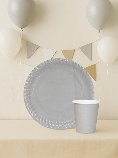 Parti Adresi Karton Tabak Bardak Set Gümüş 8'li - S000524890-20600