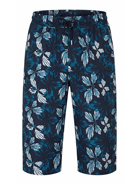 Haşema Yaprak Desenli Mavi Uzun Erkek Havuz Ve Deniz Şortu 6003 - S000527423-17234