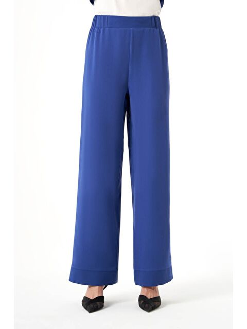 Mizalle Paçası Parçalı İndigo Pantolon - S000085658-23093