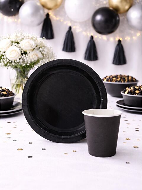 Parti Adresi Karton Tabak Bardak Set Doğum Günü Parti Seti Siyah 8 Adet - S000524901-19351