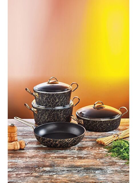 OMS 152.3036. Avangarde 7 Parça Granit Tencere Seti- Yanmaz Yapışmaz Tencere Tava Takımı-Gold - S000304510-19351