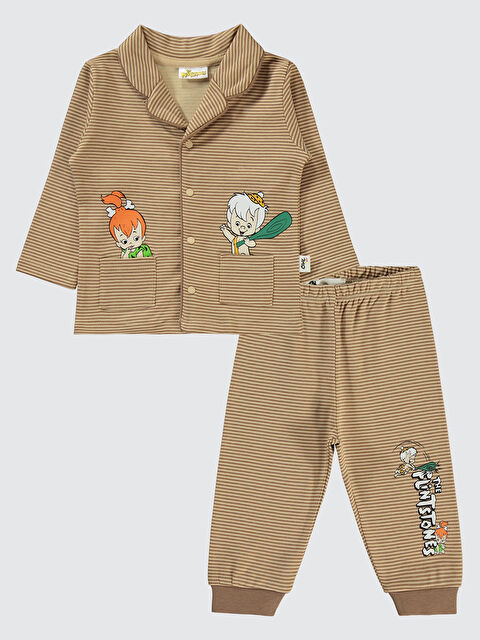 The Flintstones Erkek Bebek Pijama Takımı 6-18 Ay Sütlü Kahve - S000343264-29705