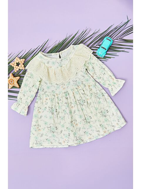 Fullamoda %100 Pamuk Çiçekli Dantelli Kız Çocuk Elbise - S000503304-18194
