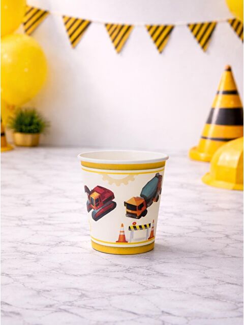 Parti Adresi İnşaat Temalı Karton Bardak İş Makineleri Desenli Doğum Günü Bardağı 8'li - S000524905-20072