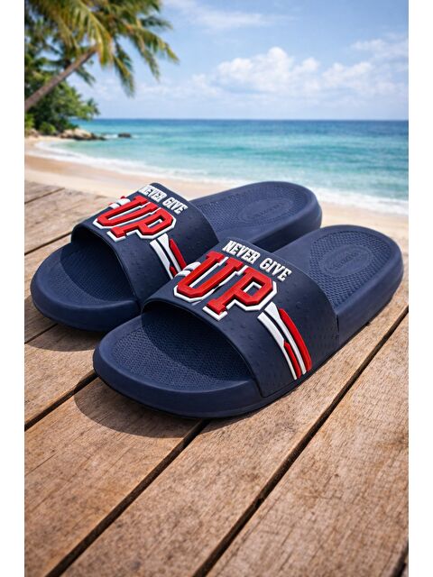 MODAFRATO NEVER GIVE UP Erkek Terlik Deniz Plaj Havuz Terliği Banyo Bahçe Balkon Hastane Ev Terliği - S000512741-21164