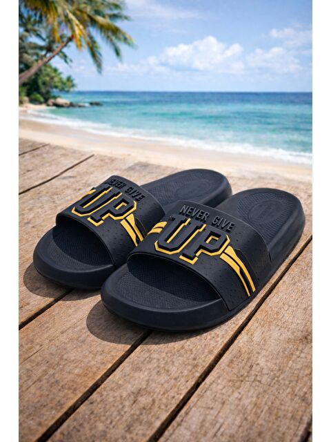 MODAFRATO NEVER GIVE UP Erkek Terlik Deniz Plaj Havuz Terliği Banyo Bahçe Balkon Hastane Ev Terliği - S000512741-37446