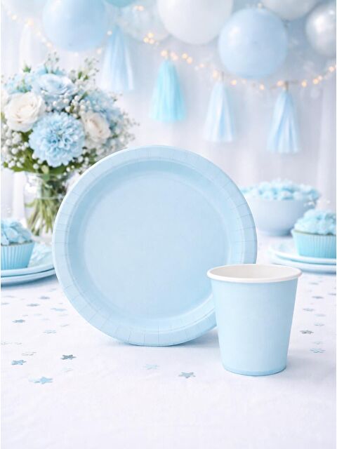 Parti Adresi Karton Tabak Bardak Set Doğum Günü Parti Seti Mavi 8 Adet - S000524914-17234