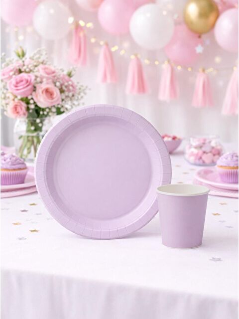 Parti Adresi Karton Tabak Bardak Set Doğum Günü Parti Seti Lila 8 Adet - S000524911-17878