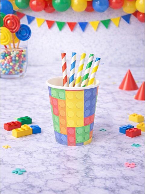 Parti Adresi Renkli Lego Temalı Bardak Karton Doğum Günü Bardağı 8'li - S000524915-20045