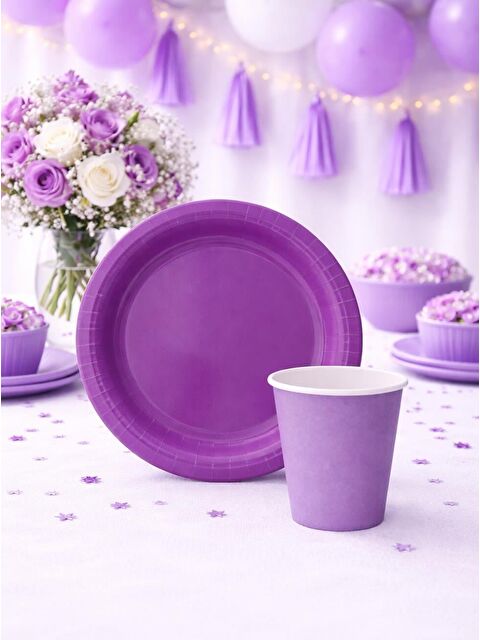 Parti Adresi Karton Tabak Bardak Set Doğum Günü Parti Seti Mor 8 Adet - S000524917-20042