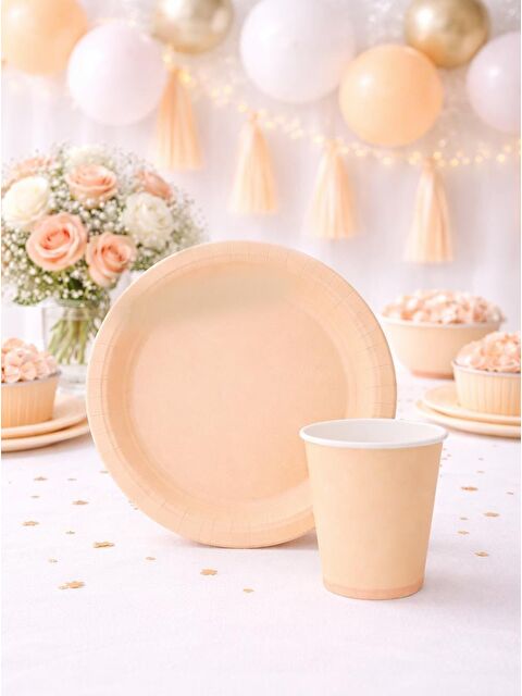 Parti Adresi Karton Tabak Bardak Set Doğum Günü Parti Seti Somon 8 Adet - S000524916-24085