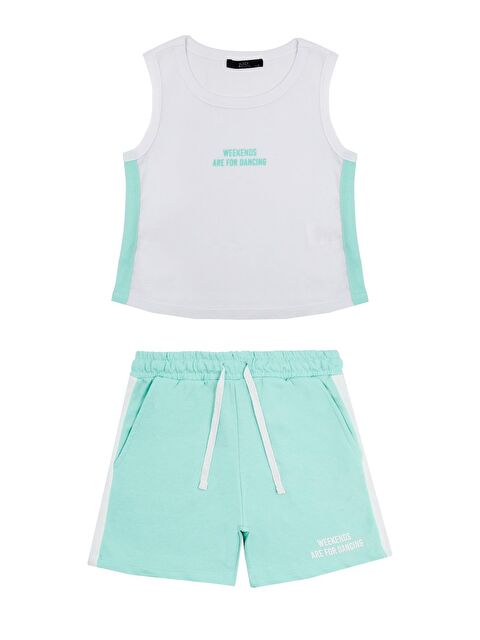 Chandraswear Kız Çocuk Turkuaz Şort Tshirt Takım - S000206351-20055