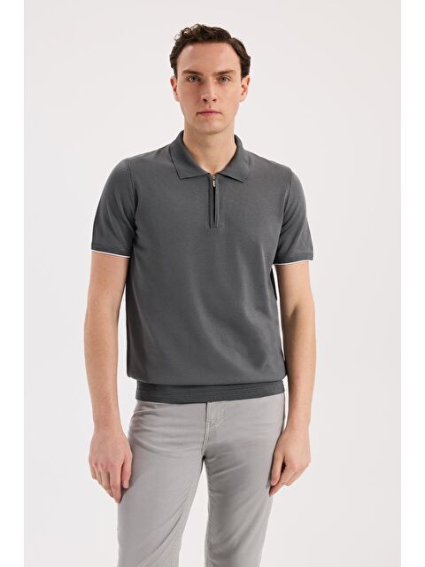 JAKAMEN Füme Slim Fit Triko Fermualı Polo Yaka T-Shirt