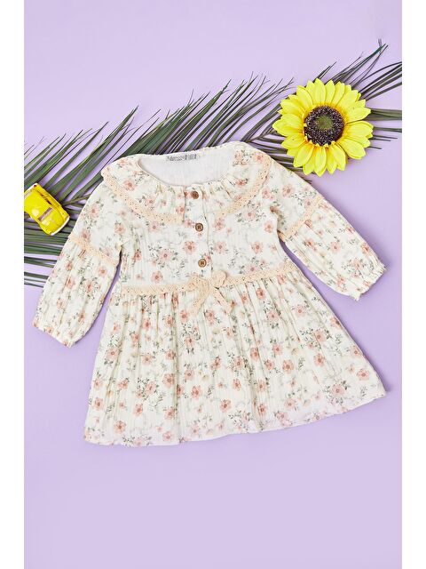 Fullamoda %100 Pamuk Dantelli Bebe Yaka Kız Çocuk Elbise - S000503951-20028