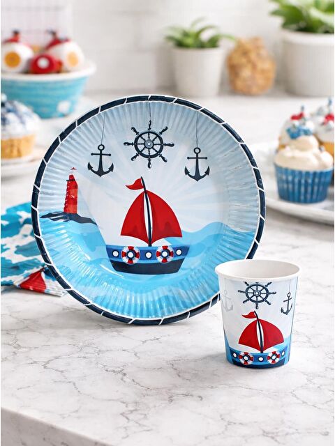 Parti Adresi Denizci Temalı Karton Tabak Bardak Set - S000524926-17234