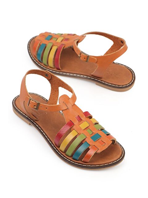 Capone Outfitters Yuvarlak Burunlu Gladyatör Bantlı Kadın Deri Sandalet - S000176980-23173