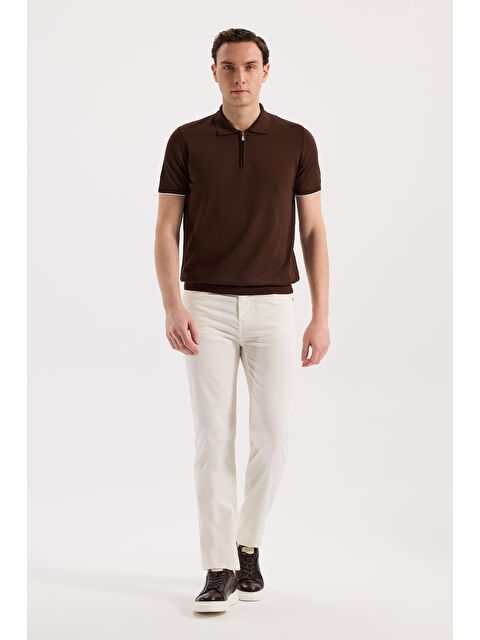 JAKAMEN Kahve Slim Fit Triko Fermualı Polo Yaka T-Shirt