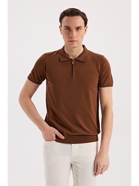 JAKAMEN Kiremit Slim Fit Triko Fermualı Polo Yaka T-Shirt