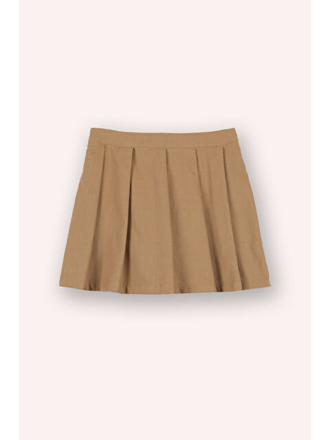 Panço Kız Çocuk Pileli Kadife Şort Etek Bej - S000415215-19928