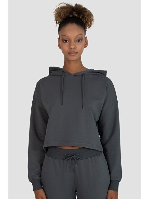 Superstacy Lisa Oversize Füme Crop Hoodie - S000221392-33408