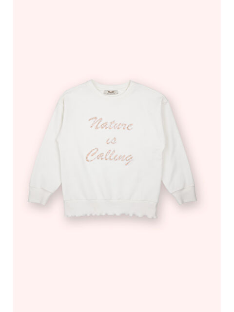 Panço Kız Çocuk Nakış Detaylı Sweatshirt Ekru - S000415219-19965