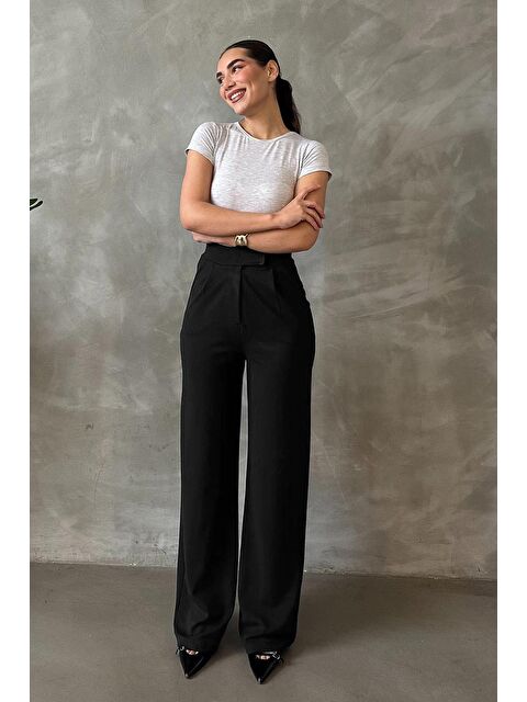 Madmext Siyah Elastanlı Cırt Kapamalı Palazzo Pantolon Mg2291 - S000346051-19351
