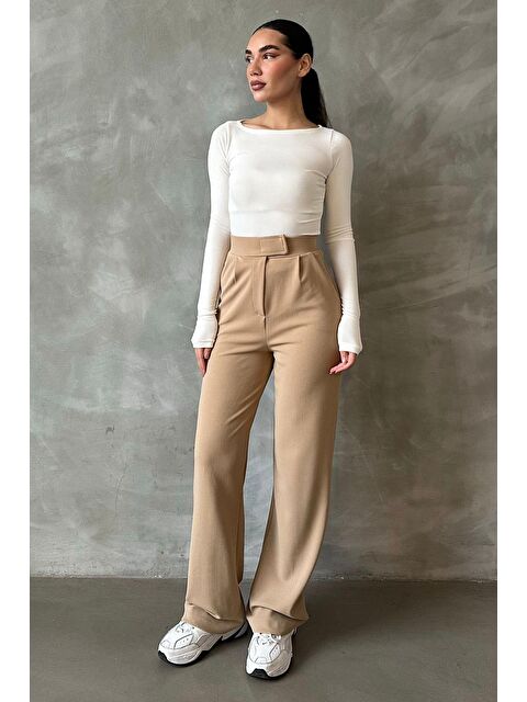 Madmext Bej Elastanlı Cırt Kapamalı Palazzo Pantolon Mg2291 - S000346051-19928