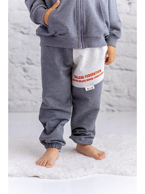 MİNİNİO Erkek Bebek Nakışlı Eşofman Altı - Antrasit Melanj - S000363722-29666