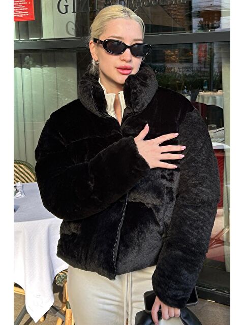 Madmext Siyah Dik Yaka Kadın Kürklü Mont Mg2259 - S000346059-19351