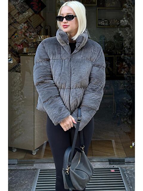 Madmext Füme Dik Yaka Kadın Kürklü Mont Mg2259 - S000346059-33408