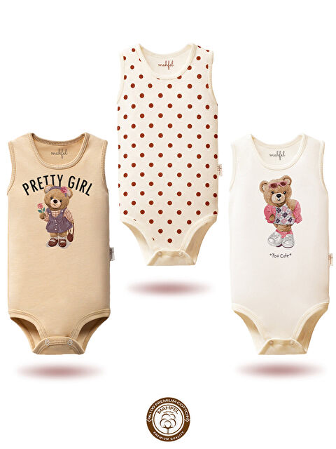 Mahfel 3'Lü Kız %100 Pamuklu Atlet Çıtçıtlı Bebek Body Zıbın 783-784