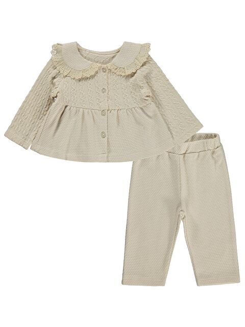 Kumru Yakası Fistolu Zincir Desenli 2 Li 6-18 Ay Takım - Bej 6-9 Ay - S000512473-19928