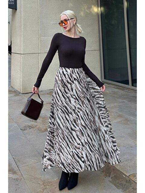 Madmext Gri Zebra Desen Kadın Midi Etek Mg2265 - S000346060-20600