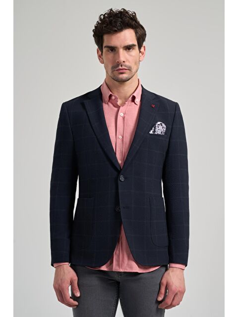 İMZA Siyah Kareli Mono Yaka Elastanlı 6 Drop Ekstra Slim Fit Casual Ceket 1002240156 - S000348454-19351