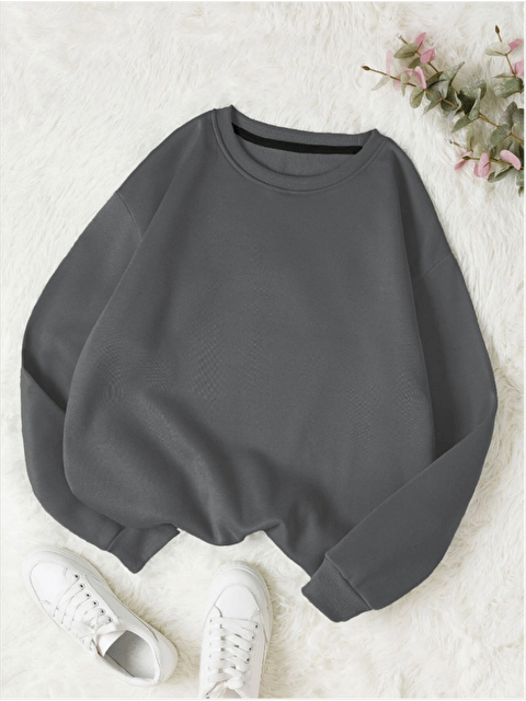 Trendseninle Kadın Füme Düz Bisiklet Yaka Sweatshirt - S000107305-33408