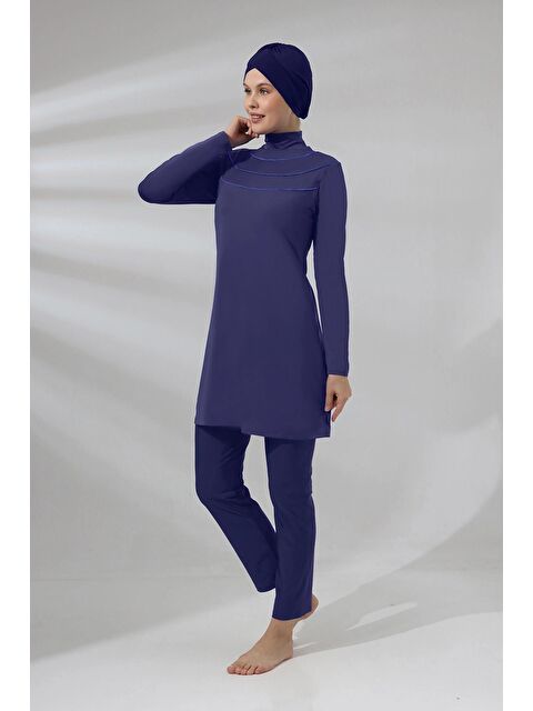 Hazelin Kadın Tesettür Lacivert Boğazlı Uzun Kollu Tam Kapalı Taytlı Likralı Mayo Hzl24S-Ar1286-02 - S000135777-21164
